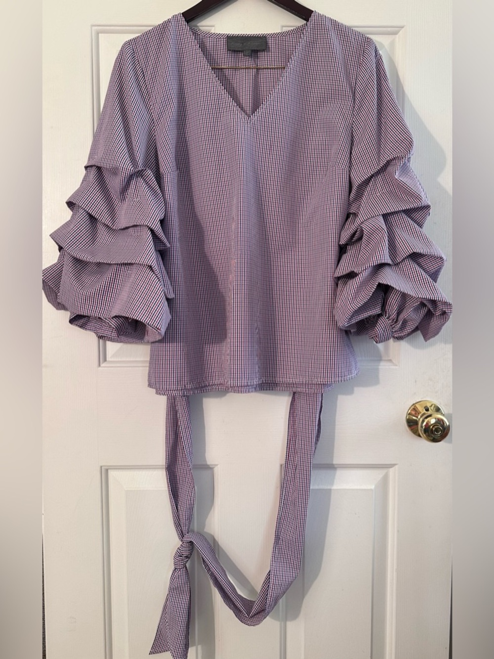 ANTHROPOLOGIE 🔥 Sunday Brooklyn M Boho Romantic Balloon Sleeve Sash Tie Blouse - Picture 4 of 14